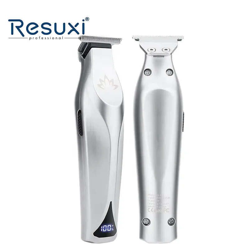 

Resuxi 051 All Metal Hair Trimmer Professional Beard Trimmers for Barbershop Heavy Silver High Speed LCD Display Trimmer