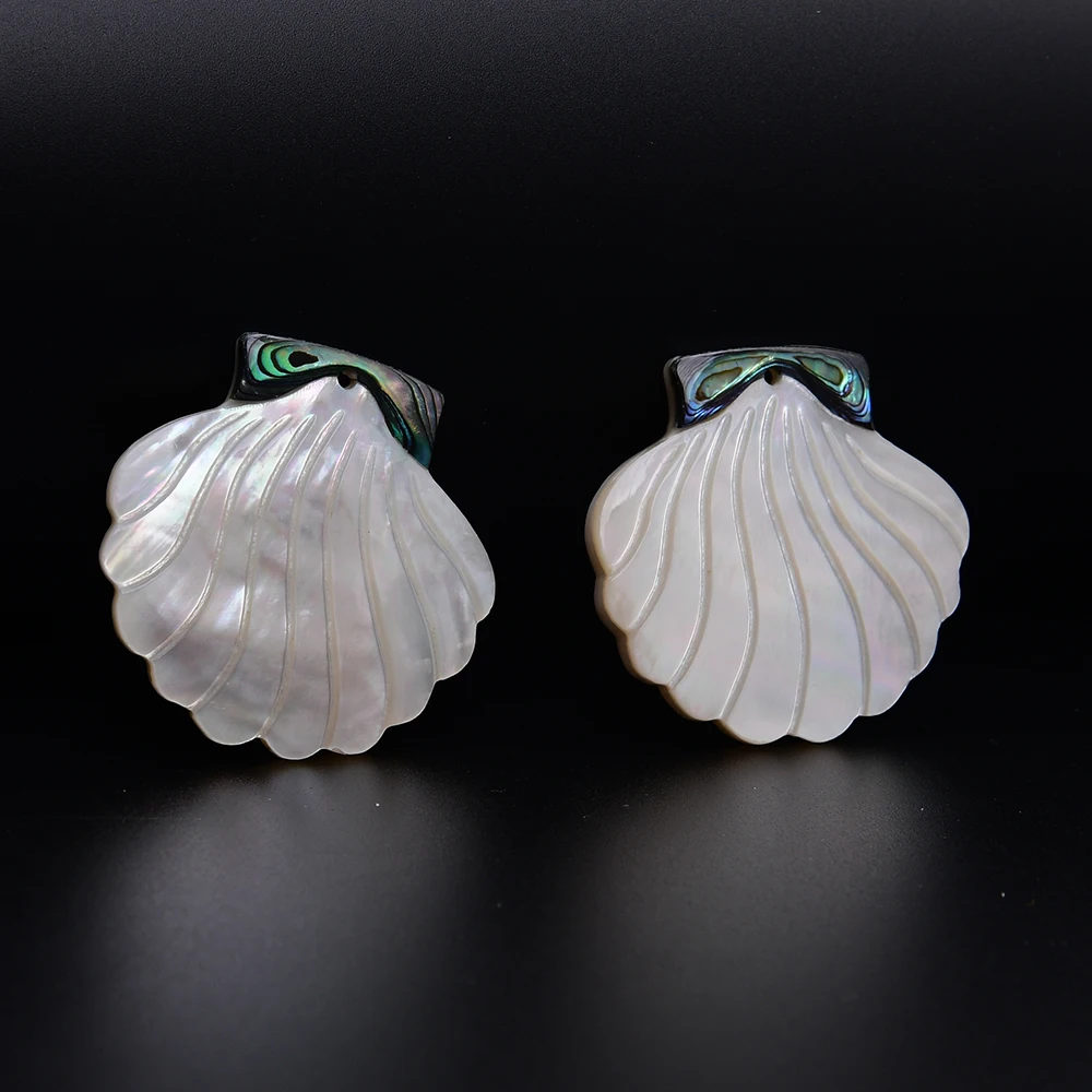 APDGG 5 Pcs 41mm Natural White Sea Shell Green Abalone Sector Charms Pendant Beads Jewelry Making DIY