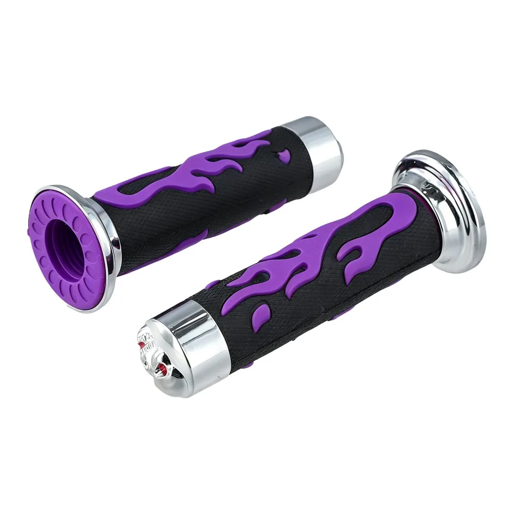 Motorcycle Handlebar Throttle Grips 7/8 inch 22mm Flame Skull Pattern Soft Rubber for and Responsive Operation