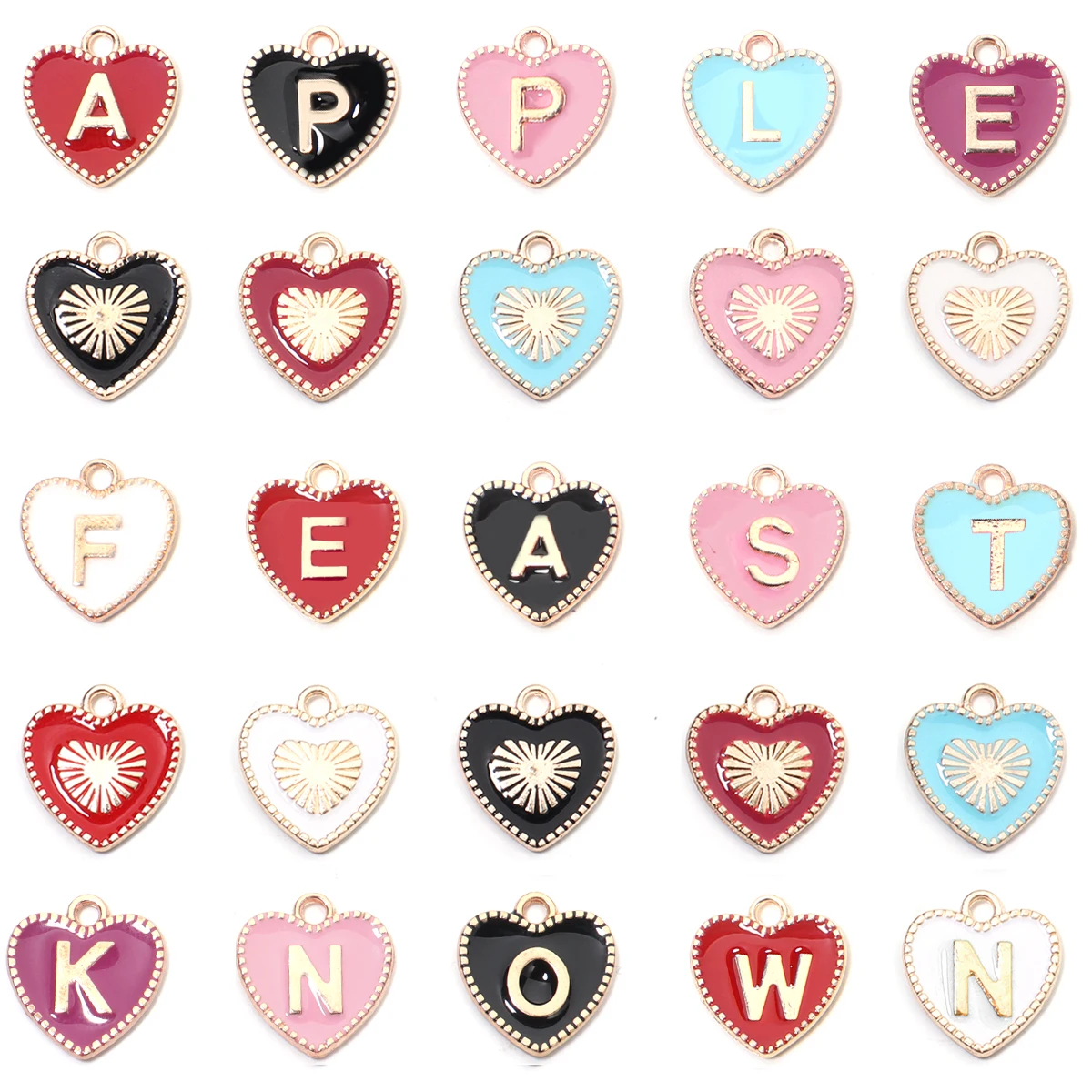 26pcs/lot Alloy Drip Oil Peach Heart Pendant Colorful A-Z Letters Charm Pendant For DIY Handmade Earrings Necklace Accessories