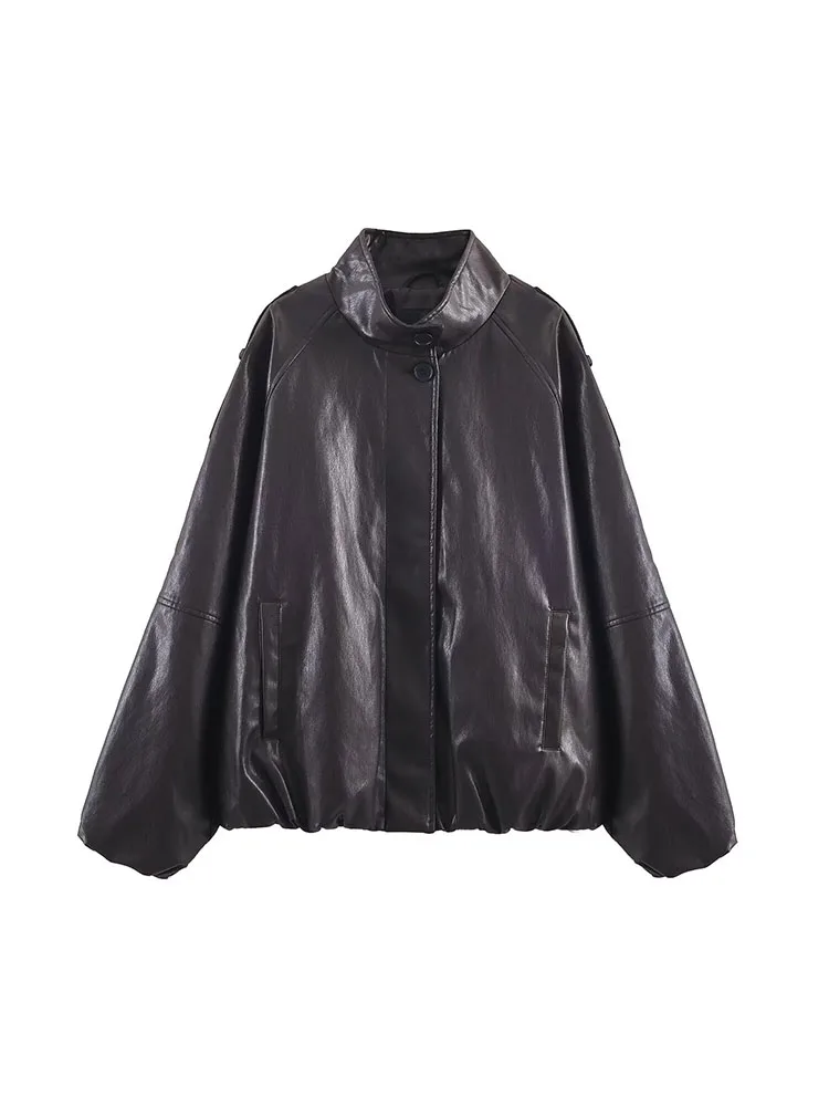 

2025 Women Autumn Jackets Coats Fashion Solid Loose Lmitation leather Single Breasted Female Elegant Street Jacket Outerwear