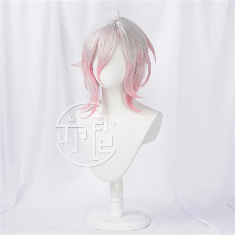 Game LOL the Restrained Hunger Briar Cosplay Wig 40cm Women Medium Long Straight White Mixed Pink Wig Heat Resistant