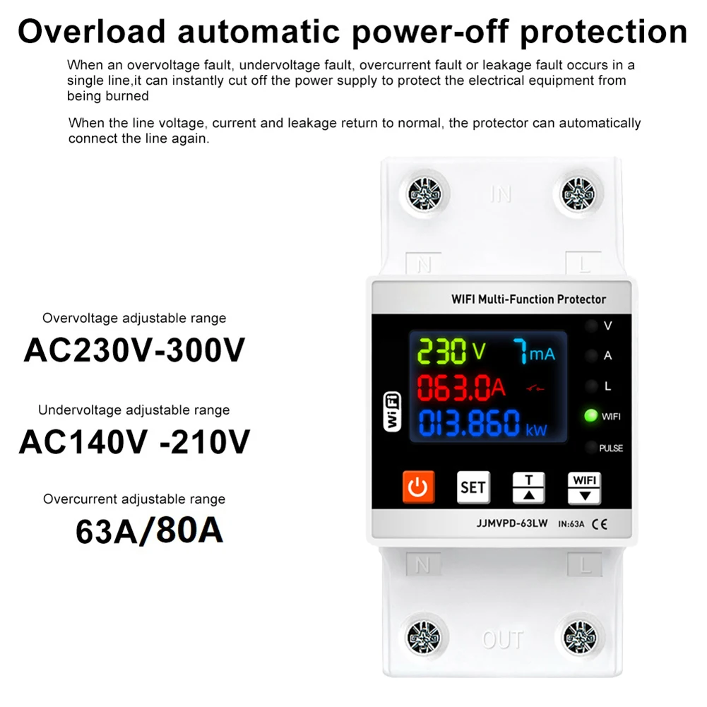 

96*45*68mm WiFi Circuit Breaker Watomierz Smart Home Device Voltage Measurement Adjustable Overvoltage Protection