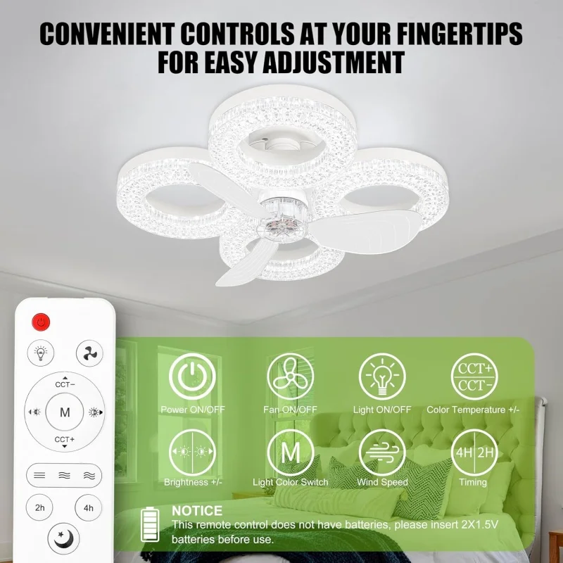 48W Ceiling Fan Light with Remote Control, Stepless Dimmable 3 Speeds Timer 3000K-6500K, Ceiling Fan Lamp for Living Room