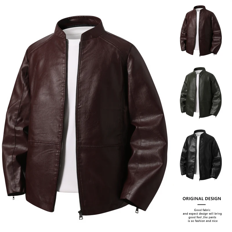 

Men's Stand Casual Leather Jacket Versatile Fashion Bike Style Coat Classic Windproof Leather Jacket High Quality Men's Clothing