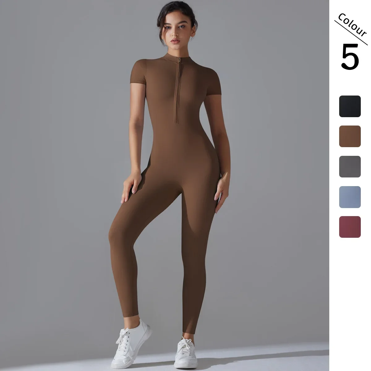 

Seamless Yoga Zipper Jumpsuits Sports Fitness Hip-lifting Tight Short-Sleeved One-Piece Running Workout Gym Tracksuits for Women