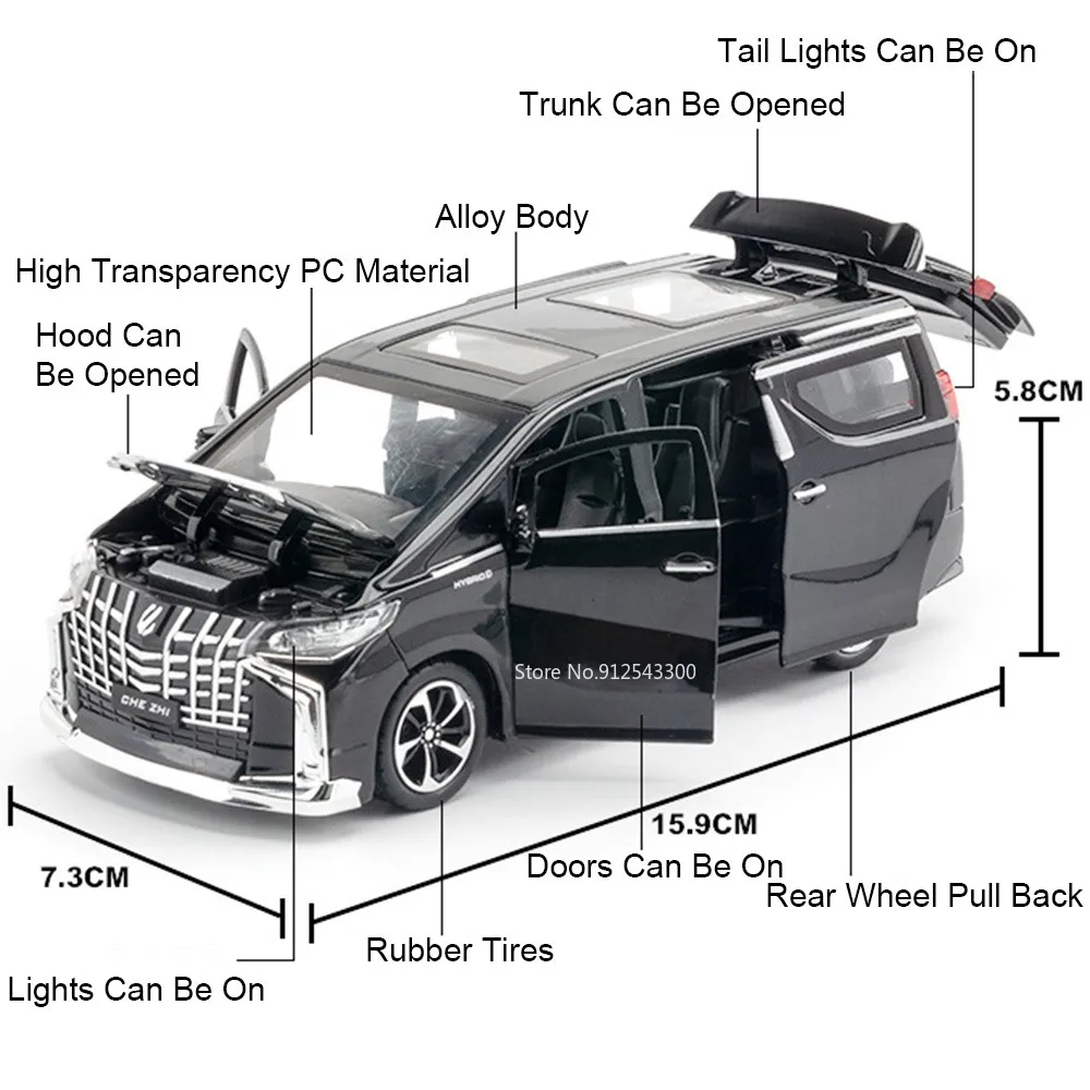 1:32 Hiace Alphard Auto Giocattoli Pressofuso In Lega Modello Porte Aperto Suono Luce Tirare Indietro Pneumatico di Gomma In Miniatura Veicolo Ragazzo Divertimento Giocattolo Regalo