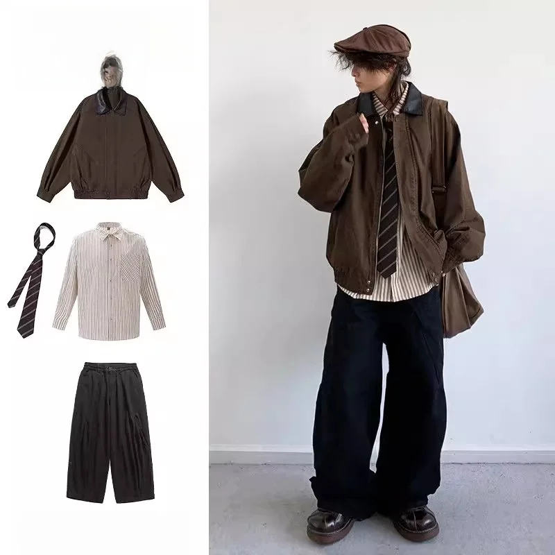 

Ретро-куртка в стиле пэчворк, свободный крой, уличный стиль, воротник-стойка, весна-осень, модная верхняя одежда, полиэстер