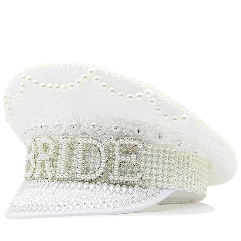 Women Bride Captain Hat Military Cap Sergeant Bridal Hat Hen Do Hat Festival Birthday Part Hat Luxury Rhinestone