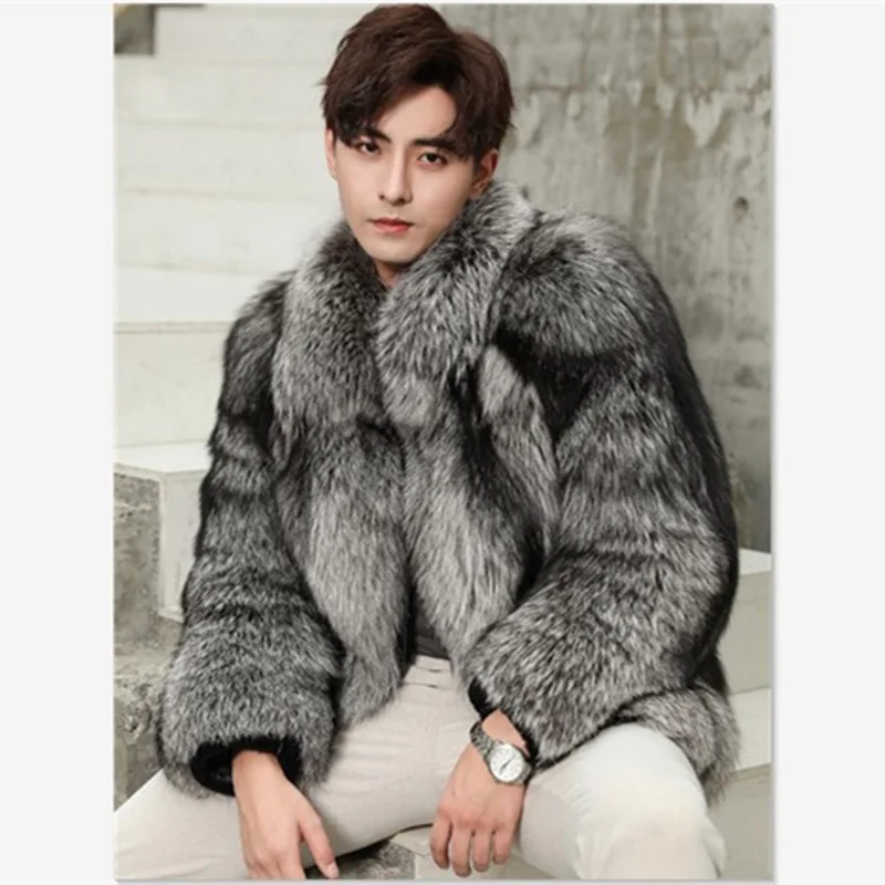 2023 Winter New Men's Imitation Mink Hair Short Flip Collar Warm Jacket Winter Fashion