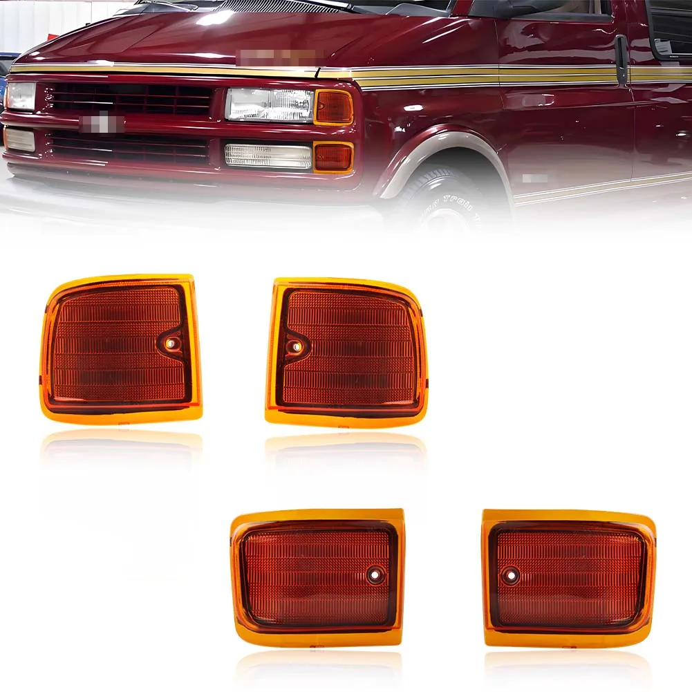 

4X Front Corner Upper & Lower Side Marker Light Turn Signal Light Cover For 1996-2002 Chevrolet Express Van 1500 2500 3500 Van
