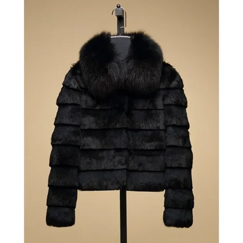 OFTBUY 2024 nuevo abrigo de piel de conejo auténtico con cuello de piel de zorro chaqueta de piel de zorro completa para mujer chaleco de piel de conejo de invierno High Street