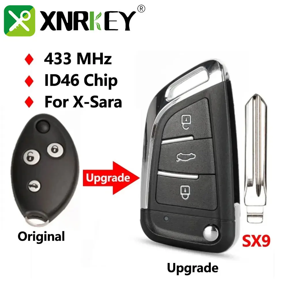 XNRKEY 3 Button Upgraded Flip Remote Car Key Fob ID46 Chip 433Mhz For Citroen X-Sara C3 C5 Before 2009 with Uncut SX9 Blade