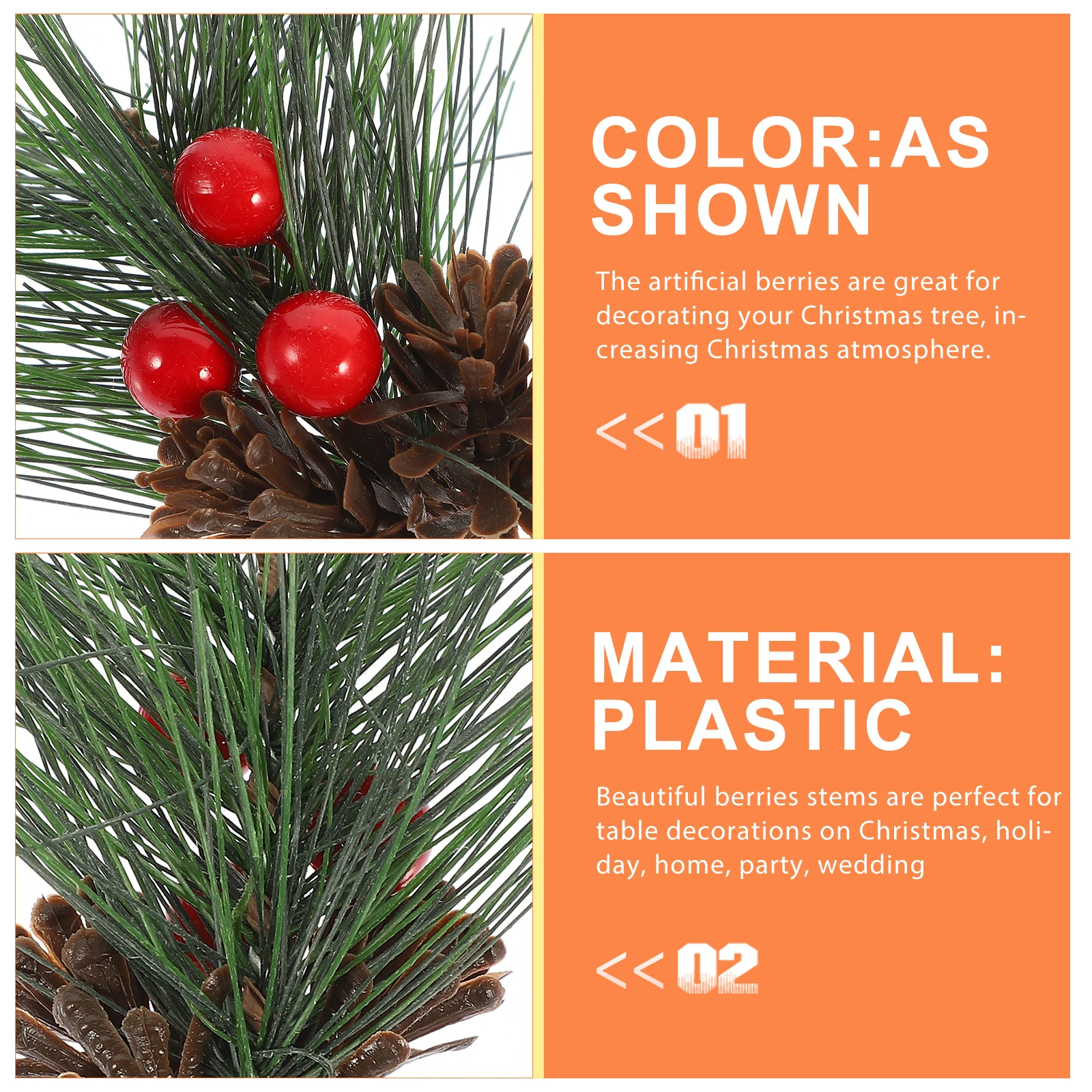 

10pcs Christmas Glitter Berries Picks Simulated Pine Cone Vase Fillers Plastic Decoration Table Centerpiece Diy Crafts Xmas Tree