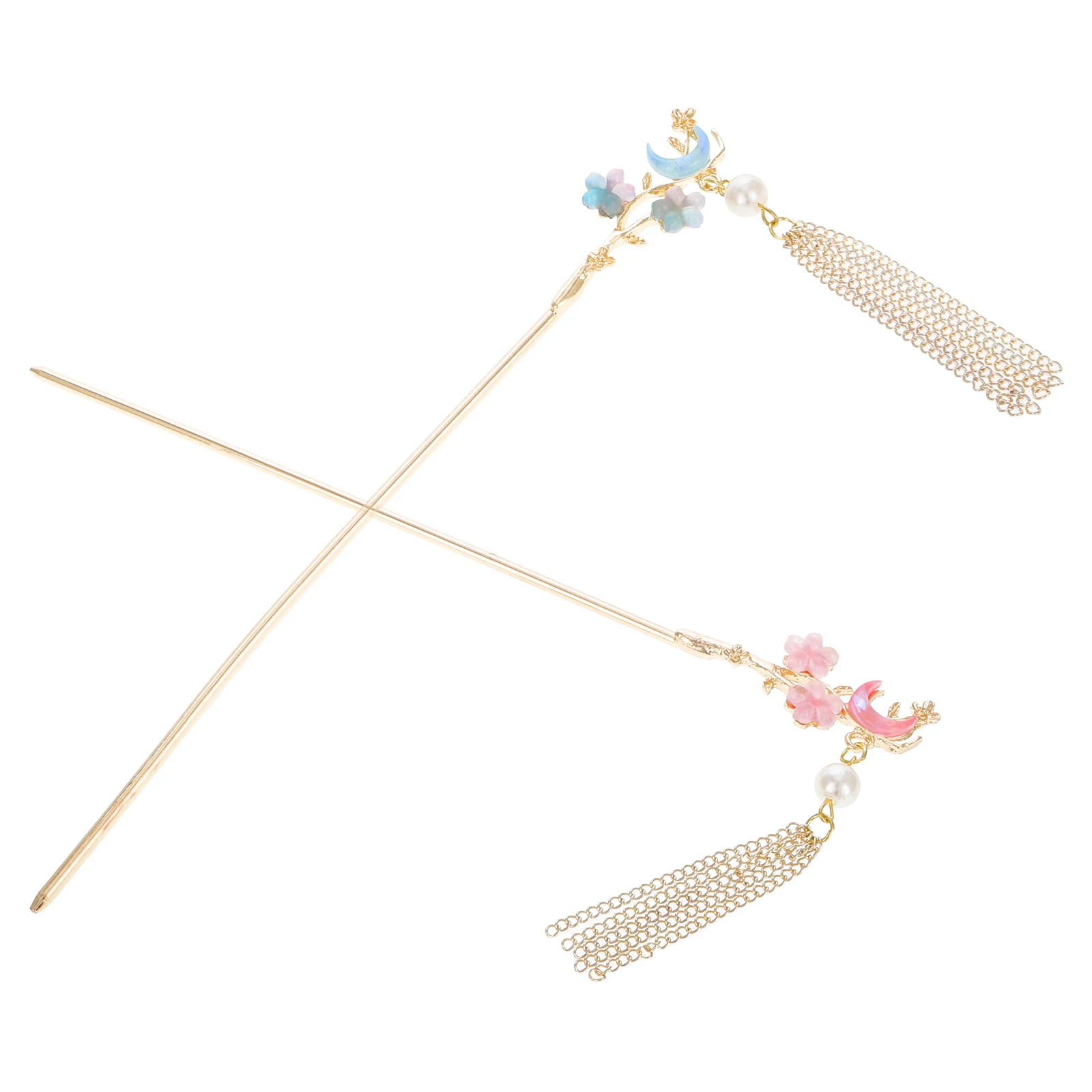 

2 Pcs Hairpin Headdress Tassel Decoration Secure Fit Metal Material Chinese Pins Hanfu Accessories Hair Sticks