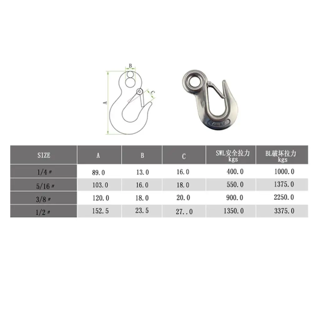 Aço inoxidável giratória com Eye Hook para UTV e ATV Winch Cable, 1/4"