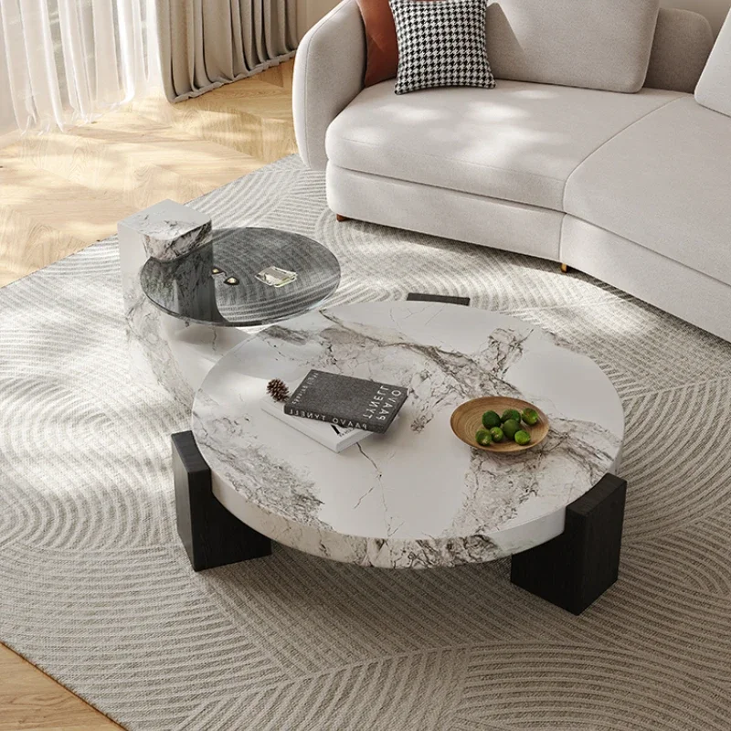 

Modern Light Luxury Marble Simple Large Flat Living Room Home Tea Table Combination