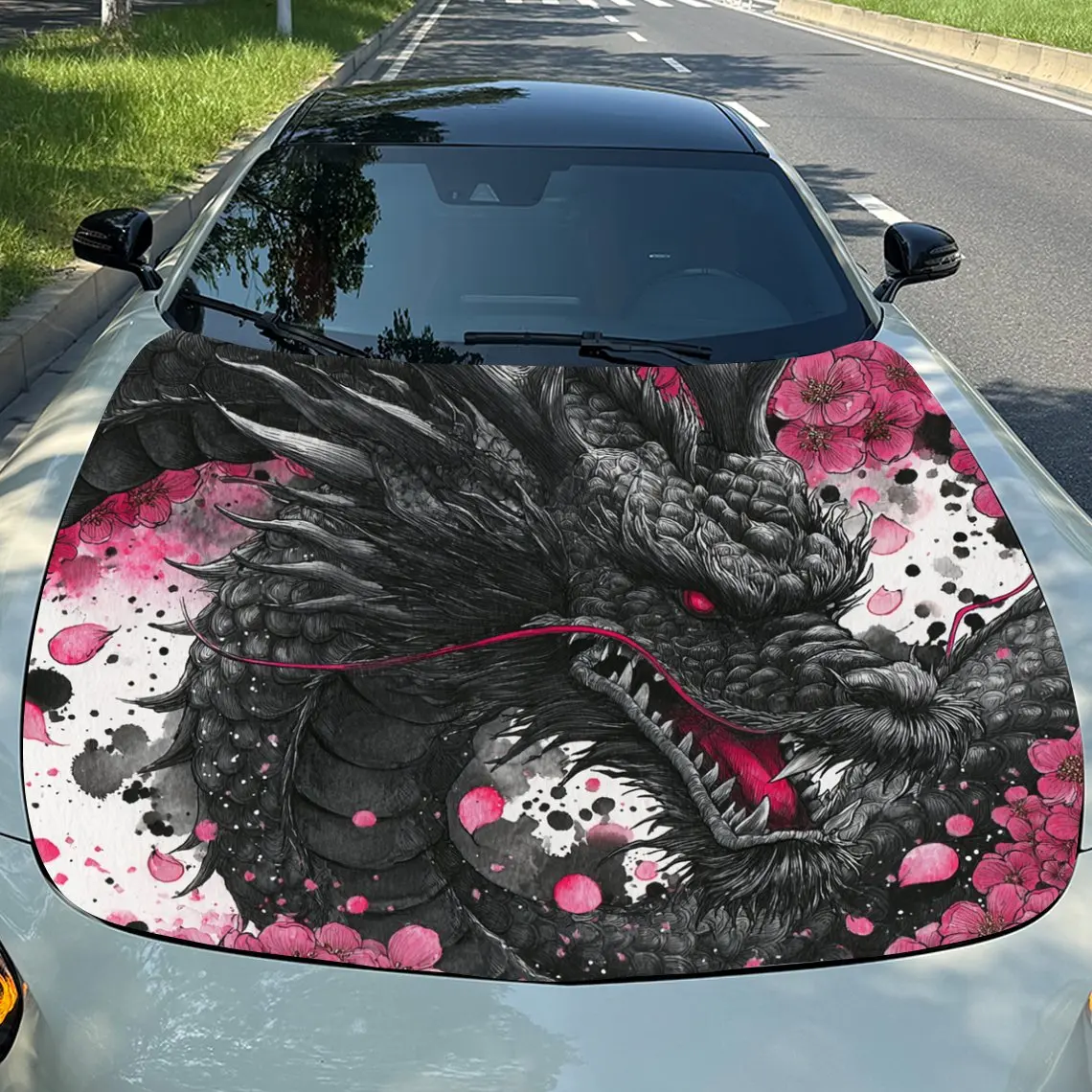 

Sakura Black Dragon Car Hood Stickers - Waterproof Vinyl Film, Fit For Most Vehicles, Durable Protective Decals For Engine Cover