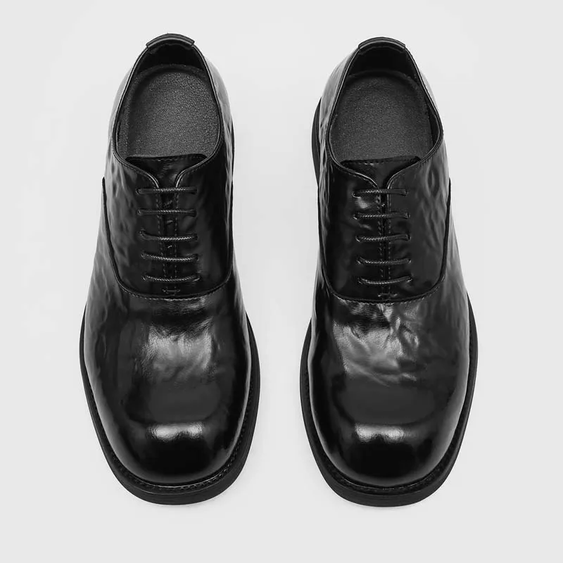 

High Quality Derby Men Shoes Lace Up Wrinkled New Style Thick Sole Non Slip Business Formal Casual Shoes