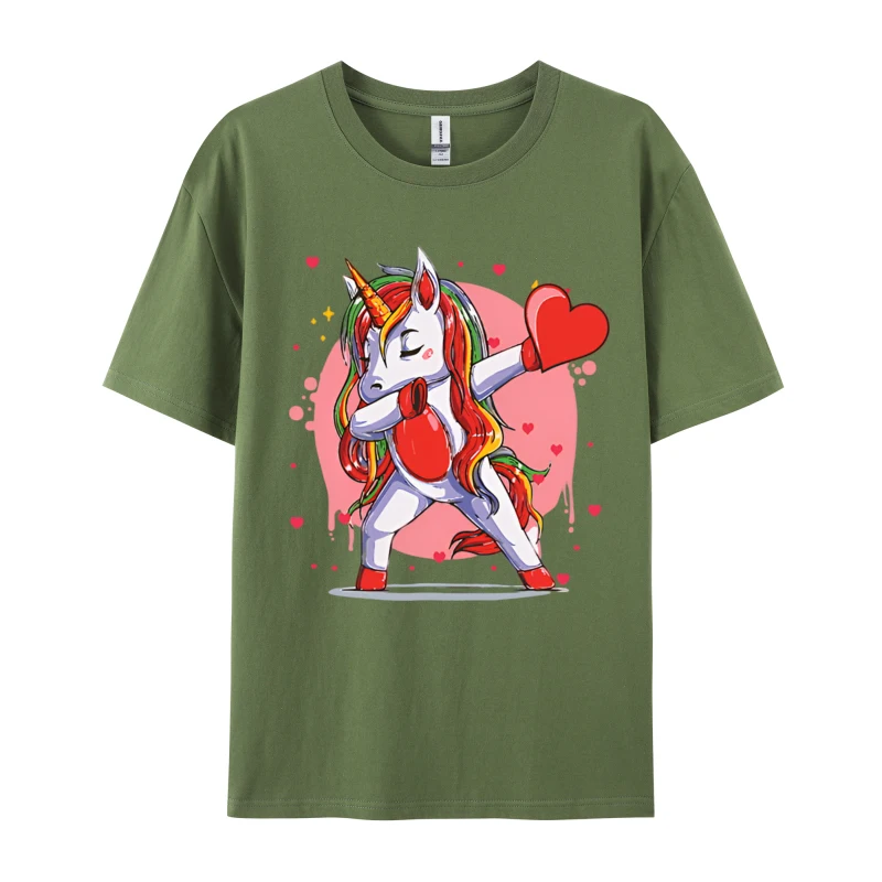 Dabbing Unicorn Heart And Love Valentine T-shirt Graphic Men Cotton Tee Tops Man Plus Size High Quality