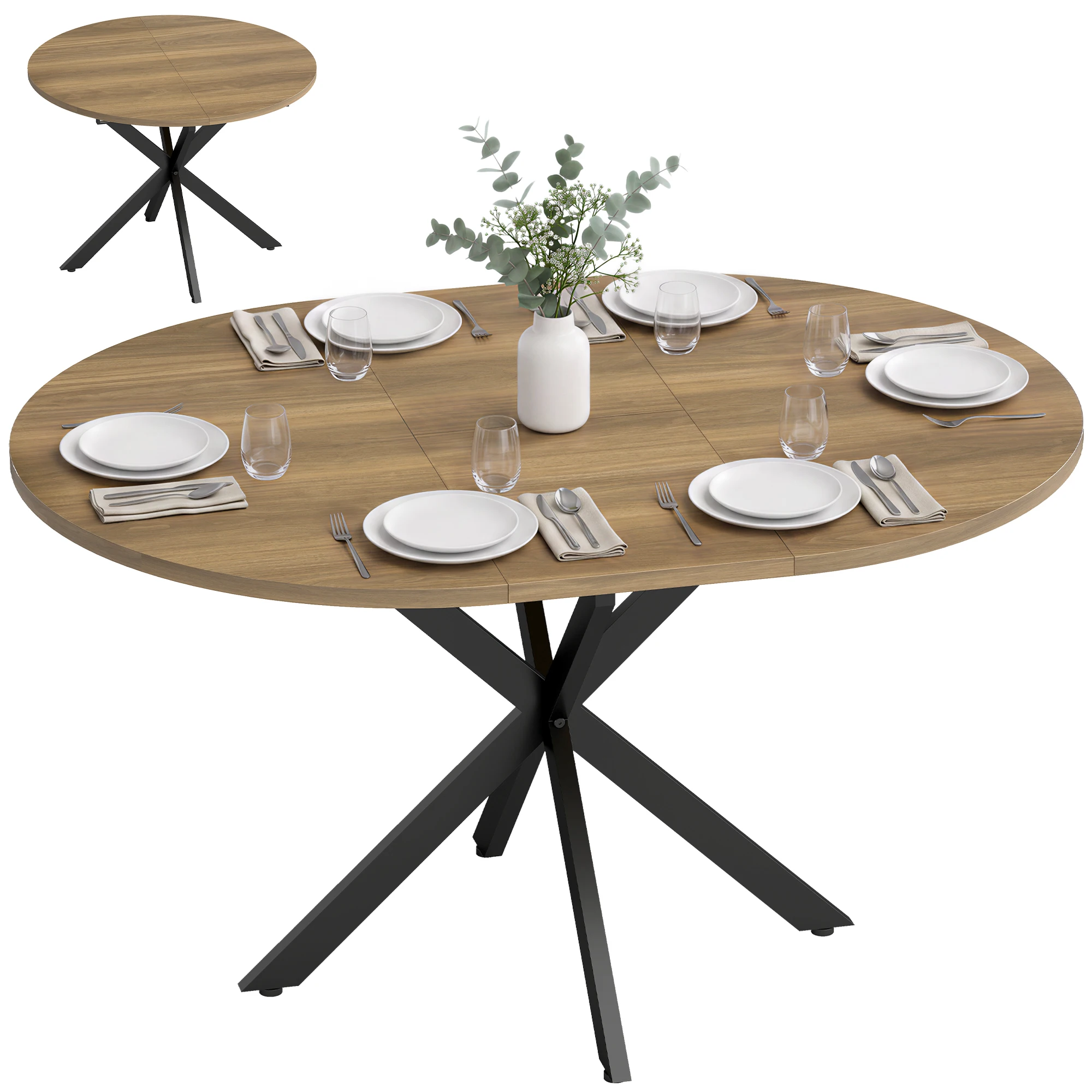 HOMCOM Tavolo da Pranzo Allungabile 100/135 x 100cm Tavolo da Sala da Pranzo per 6 Persone Marrone