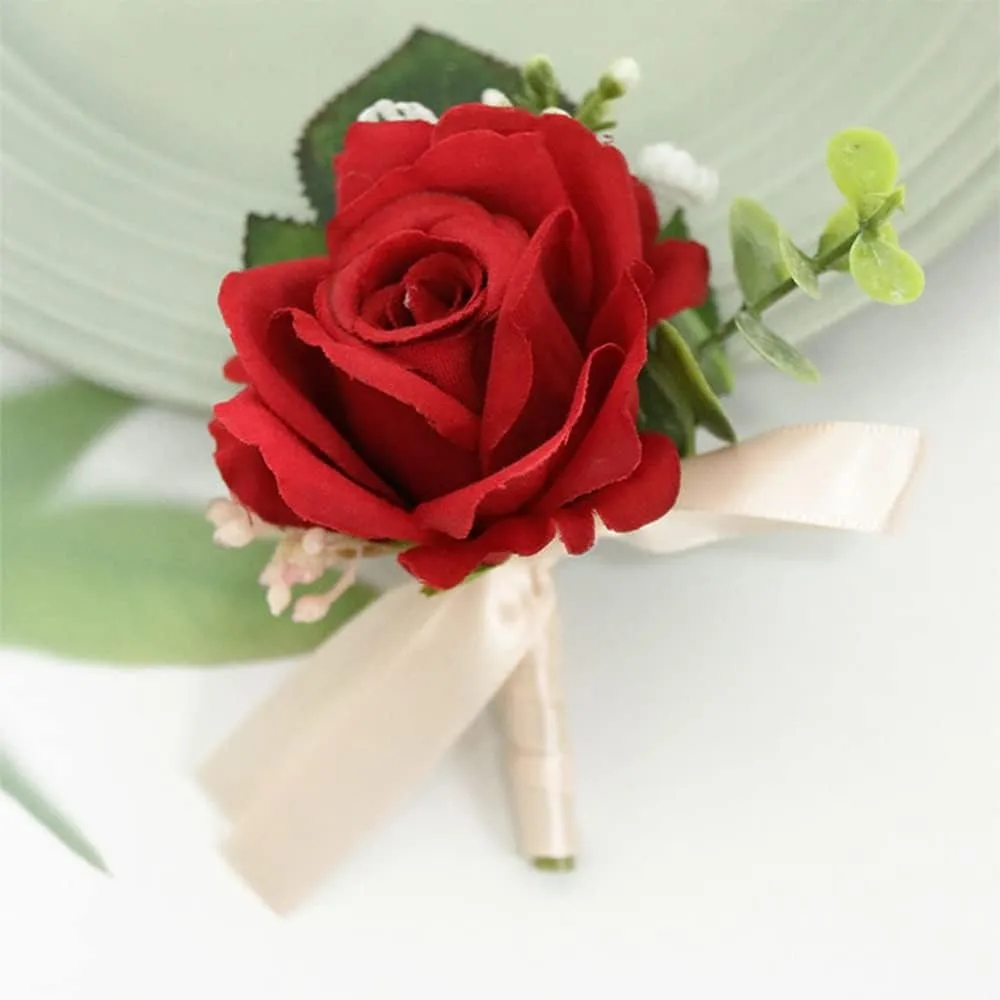 Zestaw korsarz na nadgarstek i butonierka sztuczne róże kwiaty akcesoria dla pana młodego panny młodej drużby druhen na wesele studniówkę