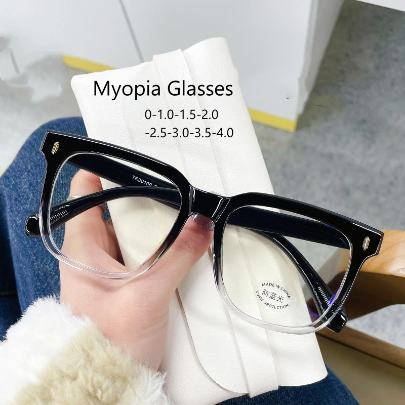 

Retro Blue Light Blocking Large Myopia Glasses Square Big Frame Computer Eyewear Men Women Clear HD Short Sighted Eyeglasses