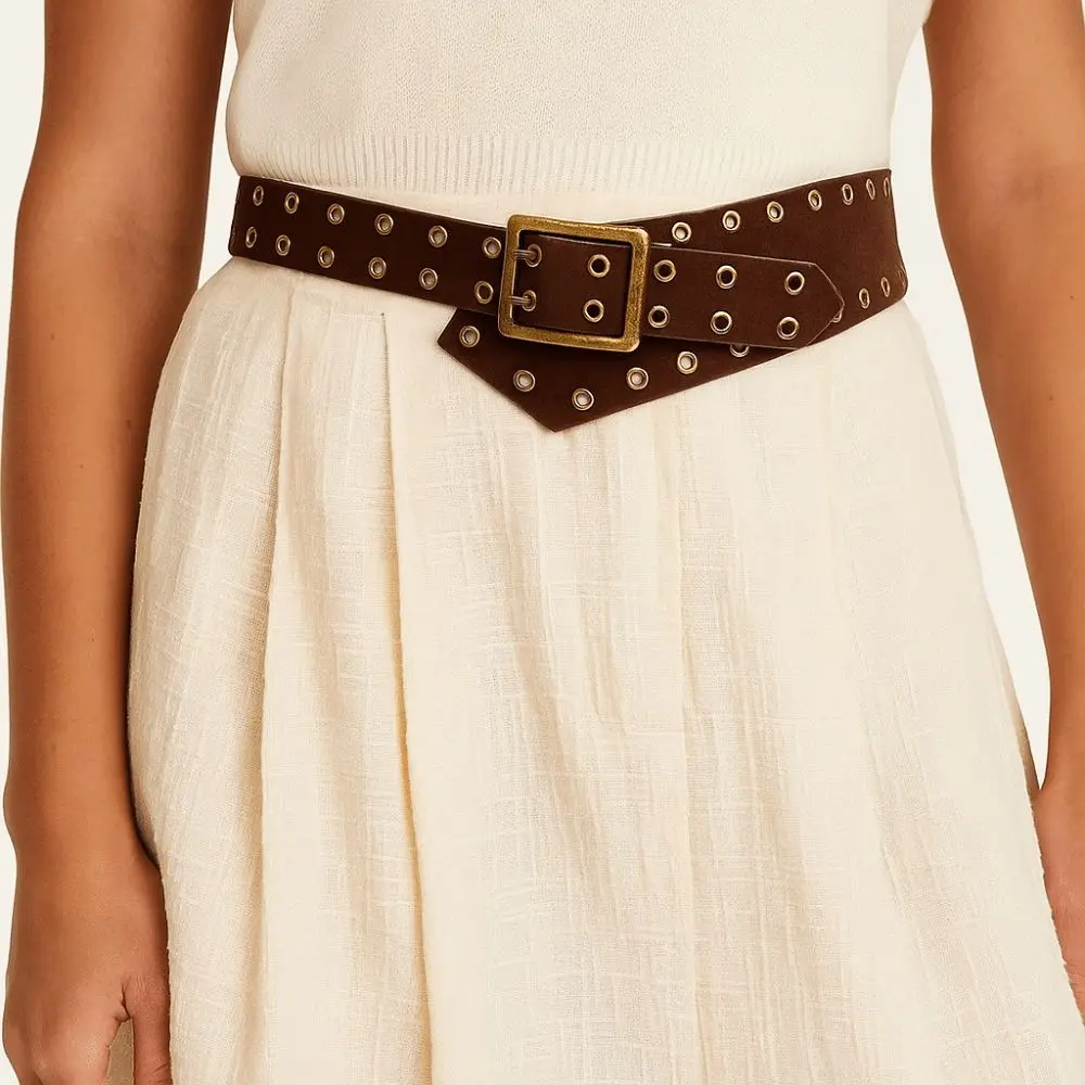 

Модный пояс Y2k в стиле панк из искусственной кожи с металлической пряжкой, пояс для пикантных девушек, универсальный винтажный широкий пояс для мужчин