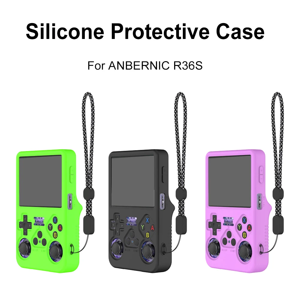 For ANBERNIC R36S Silicone Case with Lanyard Solid Color Protective Cover for ANBERNIC R36s Handheld Game Console Accessories