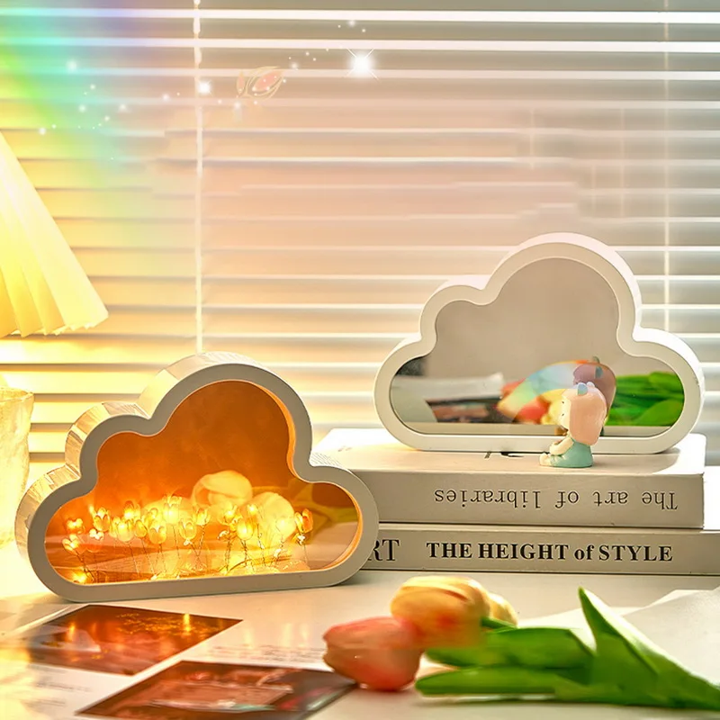 Cloud-Shaped Night Light Handmade Diy Tulip INS Girl Heart Living Room Night Light Small Mirror Desktop Light-Emitting Ornaments