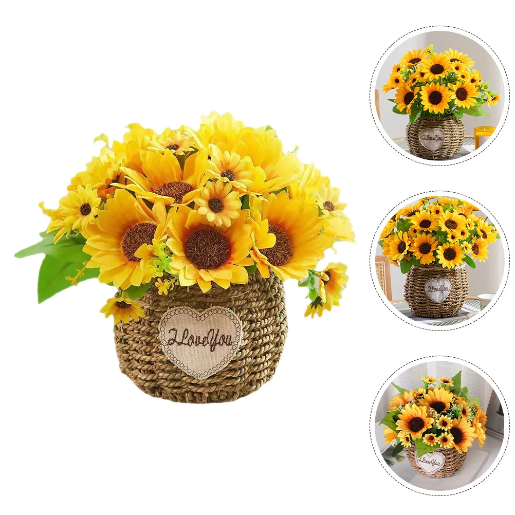 

Simulation Sunflower Bonsai Fake Flower Potted Plant Decor Small Artificial Plant Desktop Decoration No Maintenance Natural Look