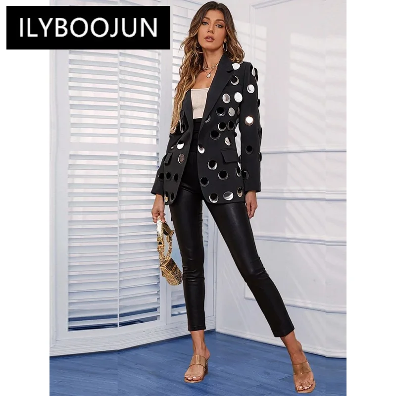 Halloween Festival Outfit Women 2024 New Fashion Big Sequin One Button Slim Fit Suit Jacket Coat Blazer Corporate Outfits