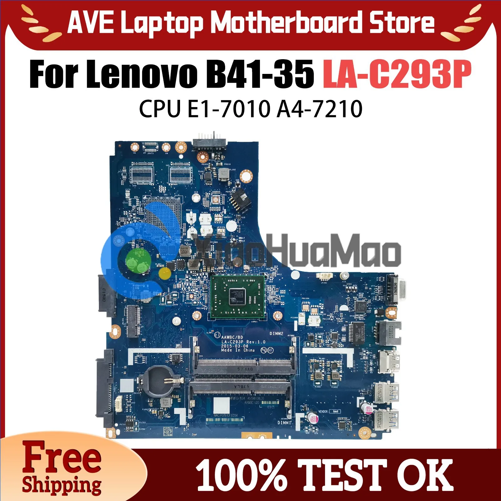 

Laptop Motherboard For Lenovo B41-35 5B20J2280011 LA-C293P 5B20J2286311 Notebook Mainboard E1-7010 A4-7210 CPU