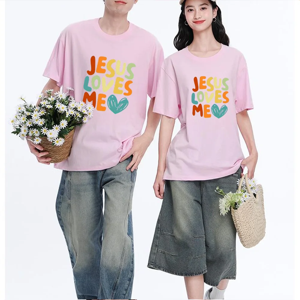 Jesus Loves Me Letter Print Printed T Shirt Cotton S-XXL Personalized Custom T Shirt Casual Short Sleeve Tee Aesthetic Graphic T