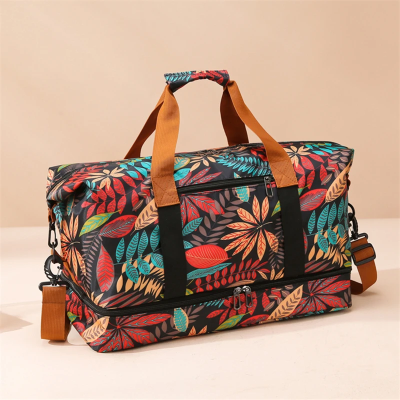 Saco de Viagem de Fitness Impresso Feminino, Bolsa de Grande Capacidade, Saco de Bagagem, Extensible, Esportes, Natação, Yoga, Impermeável