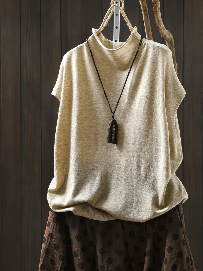 

Мужской вязаный свитер без рукавов свободного кроя с воротником-стойкой в корейском стиле, новинка весны, из мягкого полиэфирного волокна