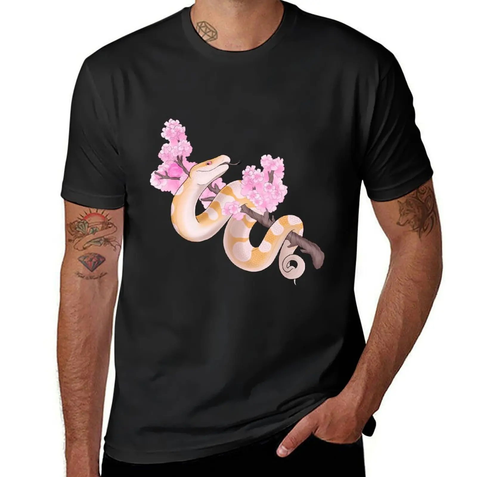 Pink Sakura Ball Python: Albino T-shirt blacks summer tops sweat customs design your own mens graphic t-shirts big and tall