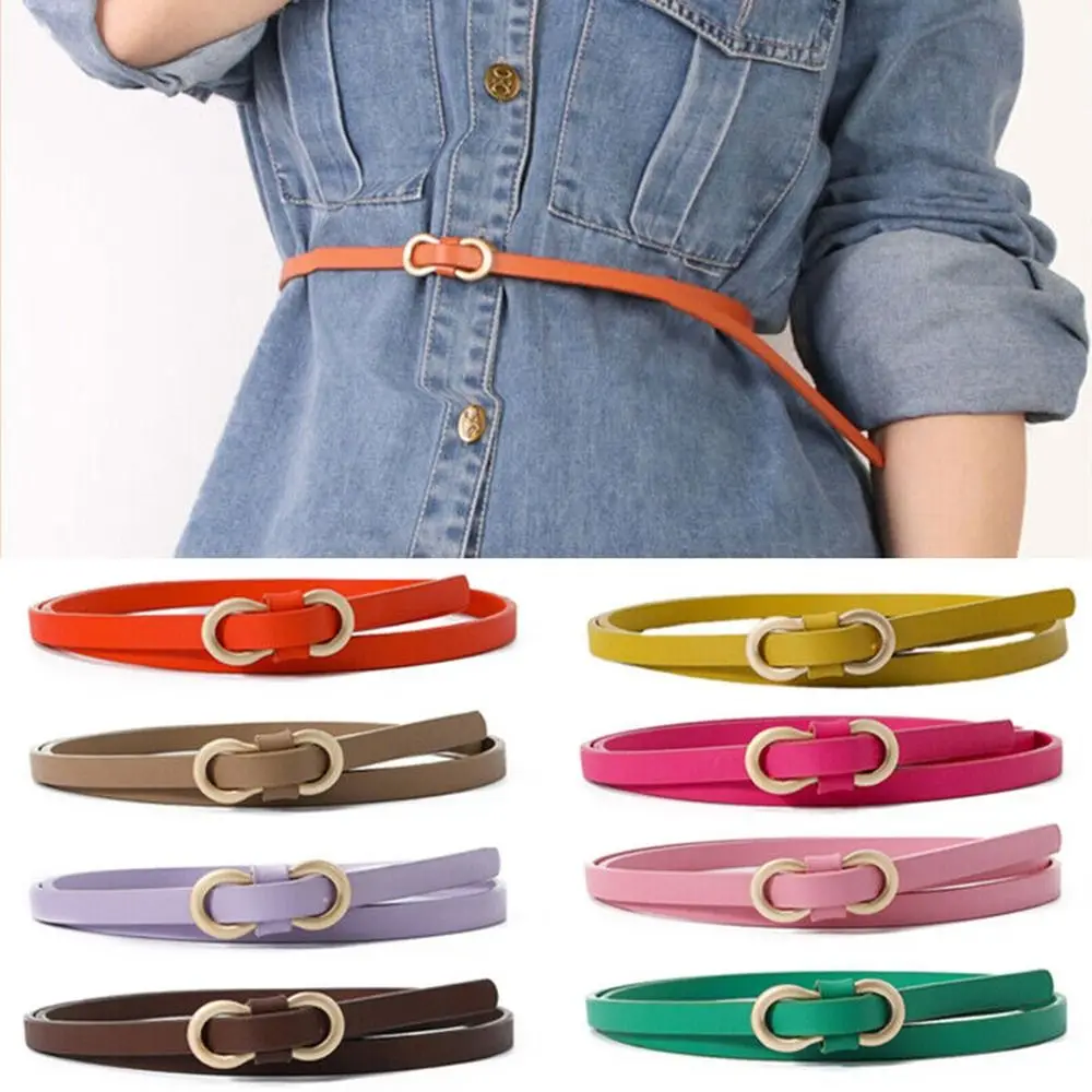 

Ladies Shirt Dress Vintage Thin Waist Strap Trouser Dress Belts Leather Belt 8-Shaped Buckle Belts