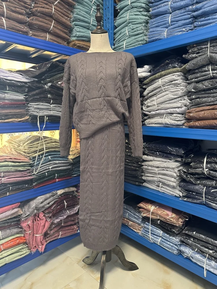 Inverno abayas camisola topos saia islam turco conjunto de duas peças modesto mulher muçulmana conjuntos de roupas femme musulmans