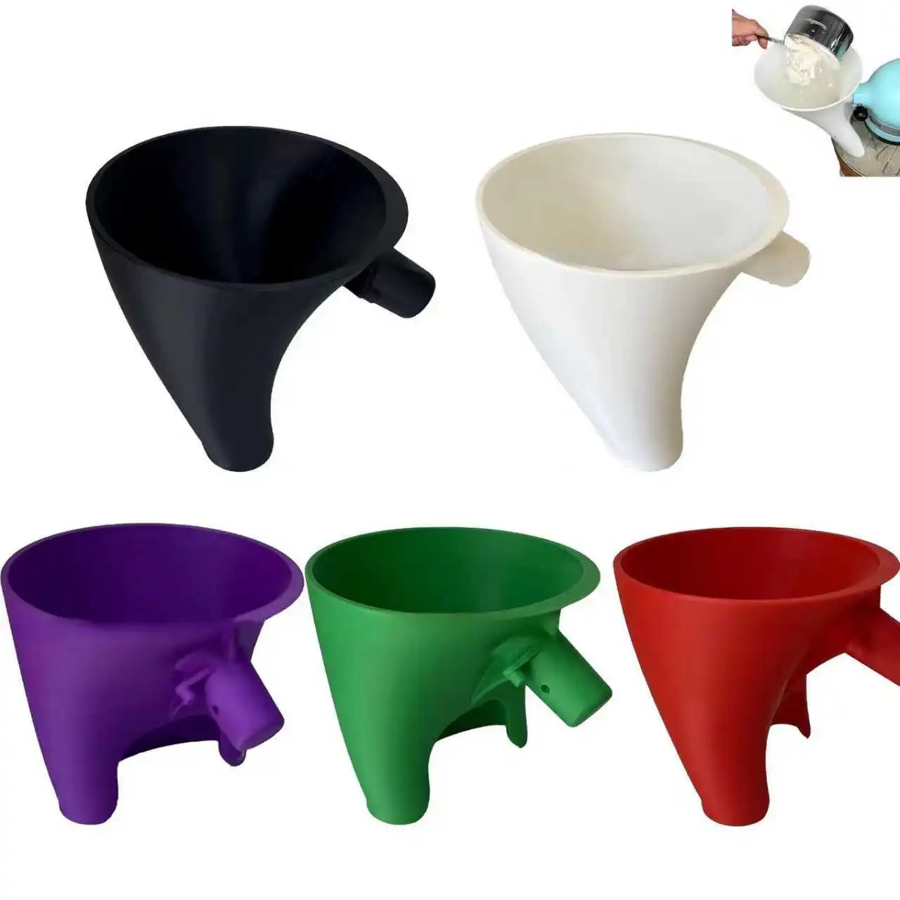 Embudo de harina de 1 pieza, accesorio para batidora de pie, adecuado para protector contra salpicaduras y protector de masa para evitar desbordamiento y desorden, guías de harina