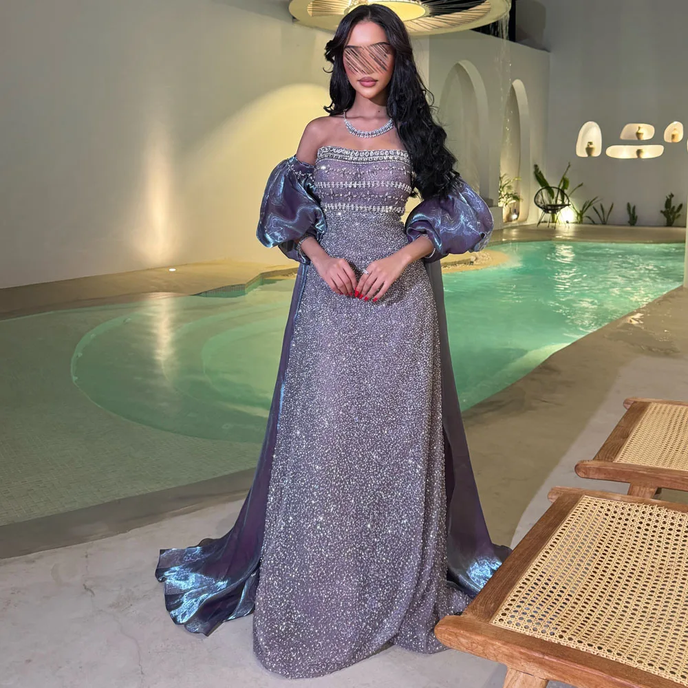 

Glitter Evening Dresses with Shawl Strapless Crystal A Line Formal Celebrity Gown with Cape Customized Birthday Party Dress