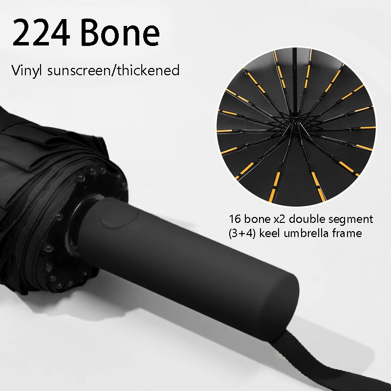 224 Bone Automatic Folding Men's Umbrella,16K Windproof Strong Storm-resistant Large Rain Business Umbrellas Women Sunshade