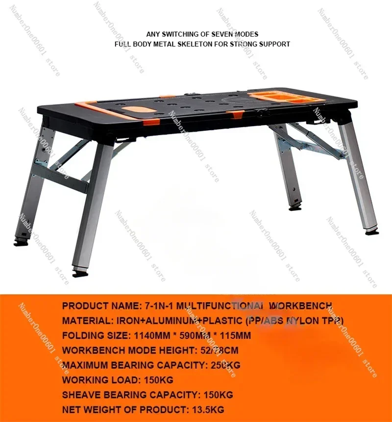 7 In 1 Portable Workbench ,Multifunctional Folding Work Table,Sawhorse, Scaffold, Hand Truck, Car Creepe