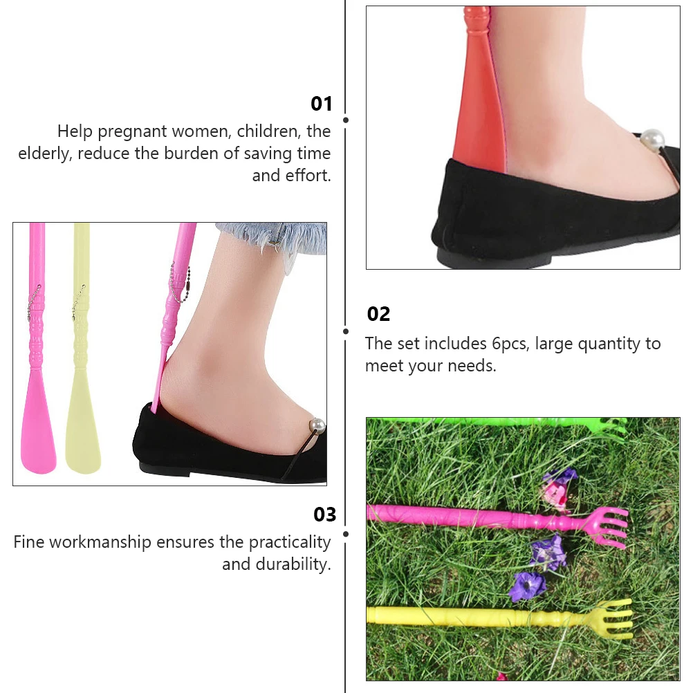 

6pcs Massage Shoehorn Plastic Massager Back Scratcher Shoe Accessories Multifunctional Tool Durable Sturdy Handle For Pregnant