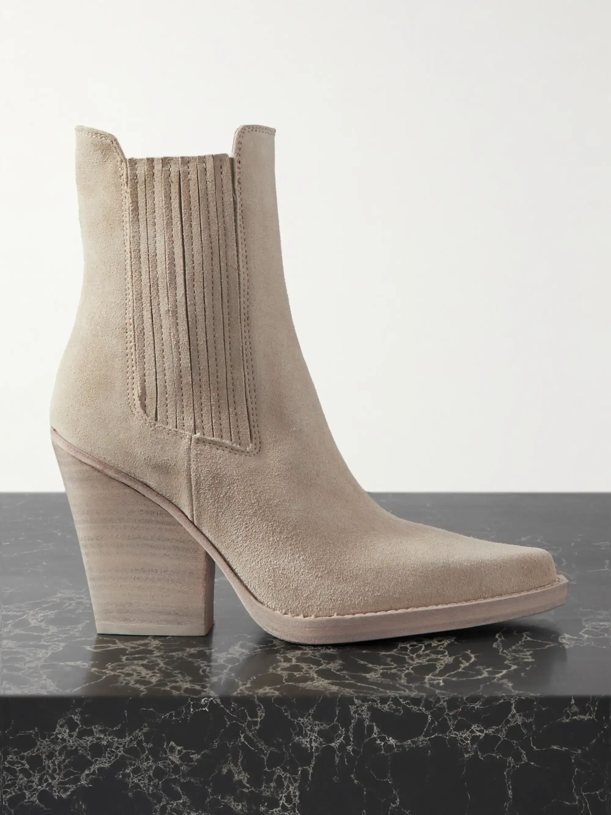 Grey/black/brown suede western ankle boots Women's chunky high heel causal dress pointy toe 2026 new in leather shoes
