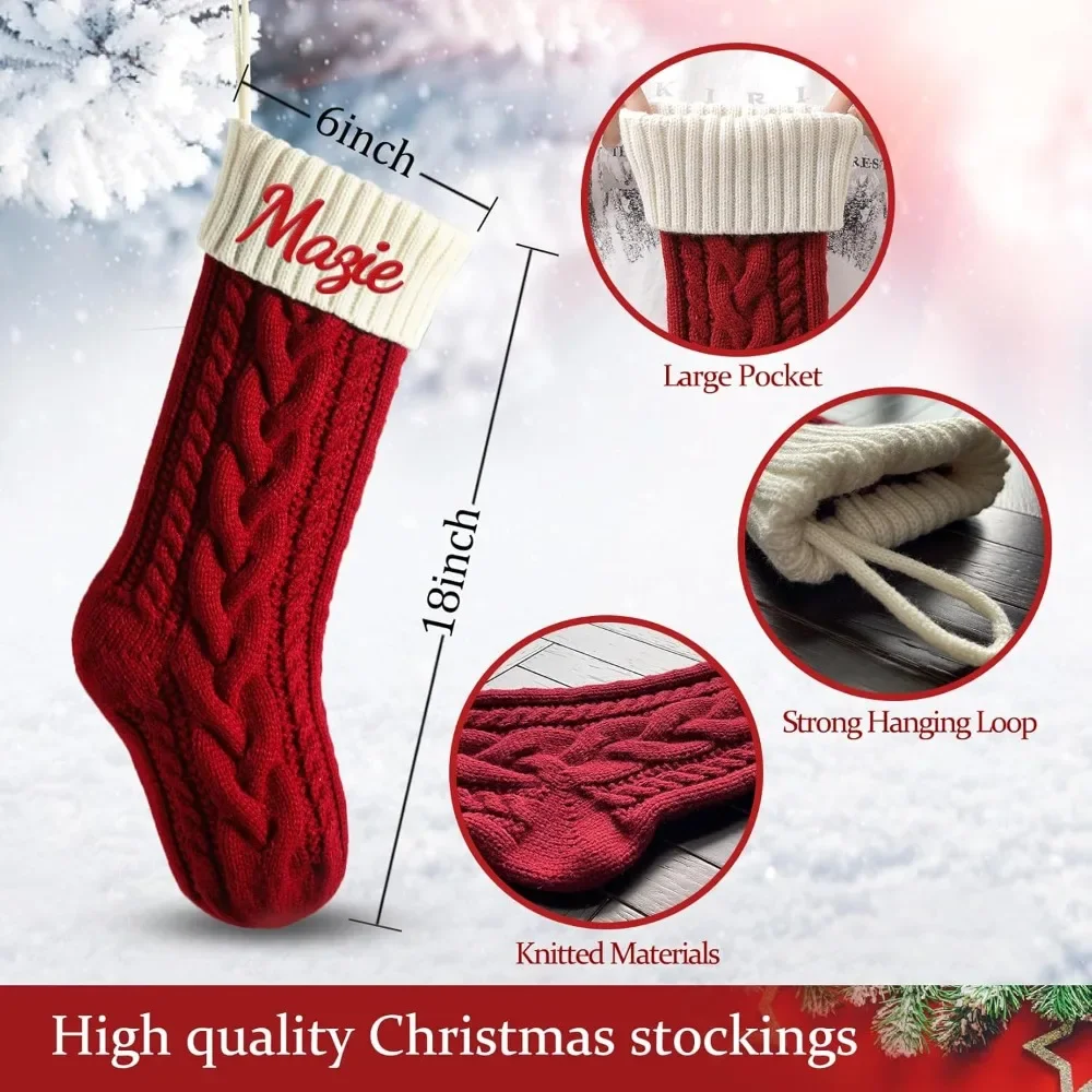 Christmas Stockings, Custom Name Family Christmas Stockings, 18 inch Large Mix Color Knitted Xmas Stocking