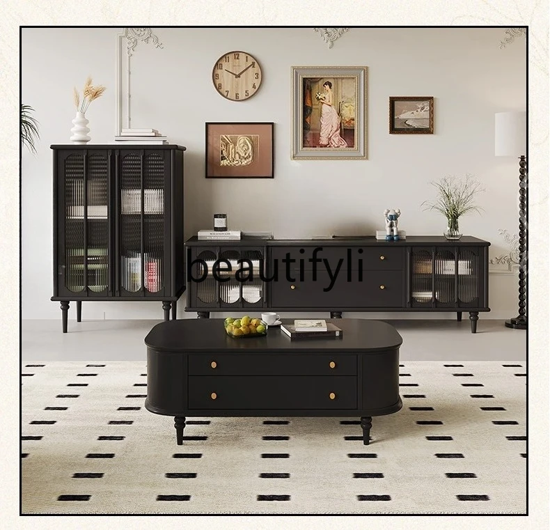 

Retro living room side cabinet black solid wood bedroom storage medium antique chest