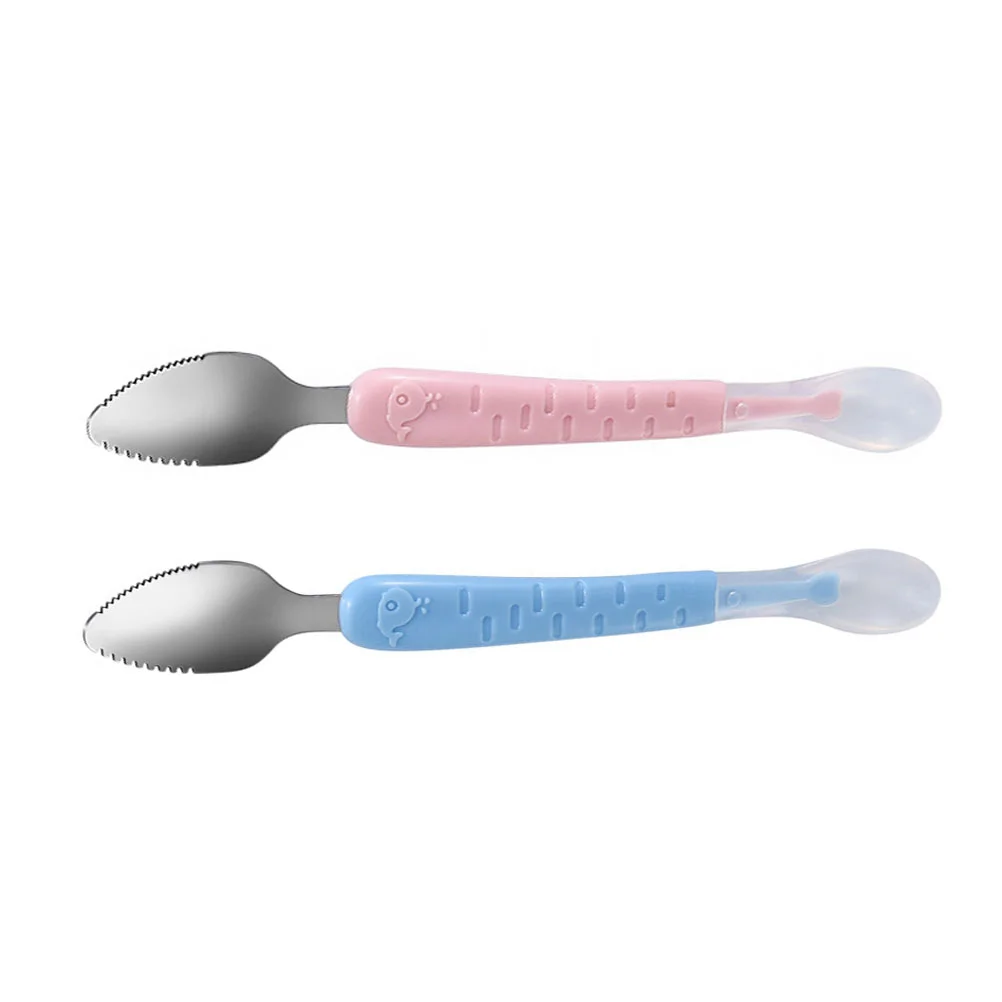 Petites Cuillères à Dessert pour Bébé, Grattoir à Fruits, Pu123, Double Tête, Outil d'Alimentation pour Tout-Petits, Gel de Silice, Ustensiles Britware