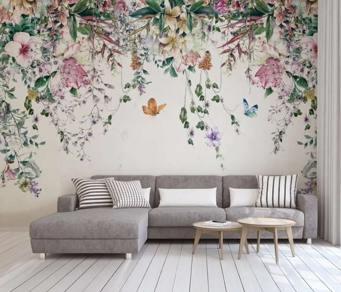 

beibehang Custom wallpaper mural Nordic modern fresh watercolor vine flower background wall background wall papel de parede