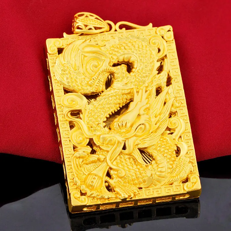 Simulation Color 18K Gold Pendant  Real 24K Gold Dragon Men's Domineering Dragon-Shaped Totem Tag Men's Hollow Lucky Listing